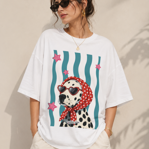 Stylish Oversized T-Shirt for Women – Cute Dalmatian Dog Graphic Tee