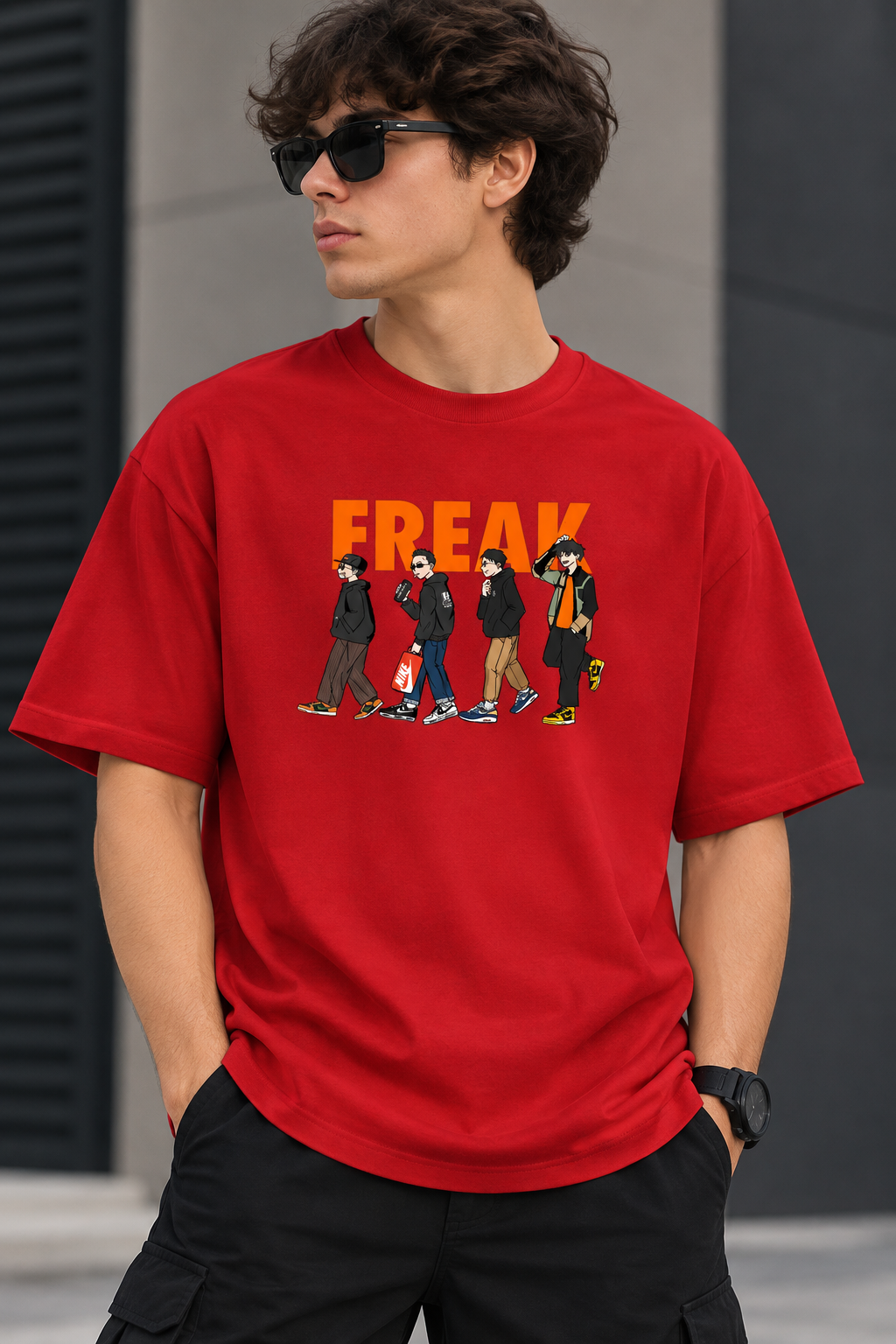 Red Regular Fit T-Shirt for Men – Streetwear Printed Tee