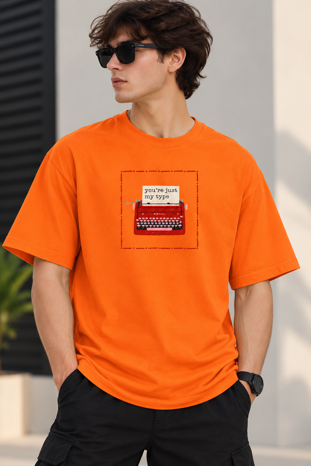 Orange Graphic Regular Fit T-Shirt for Men – You’re Just My Type Printed Tee