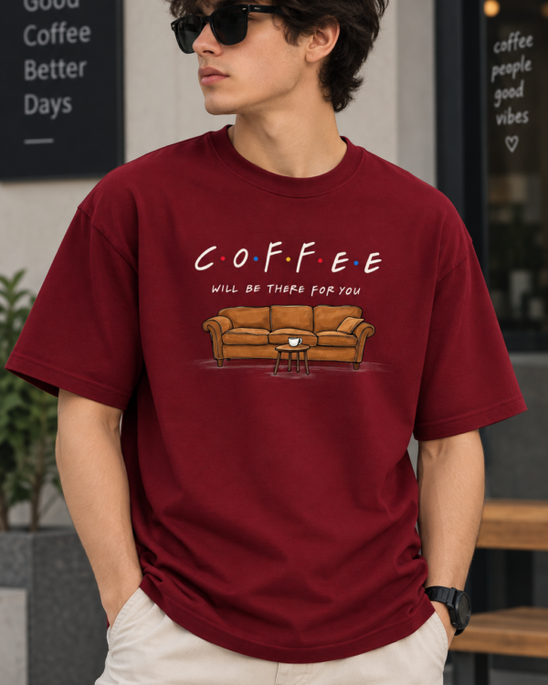 Maroon Regular Fit T-Shirt for Men – Coffee Graphic Printed Casual Tee