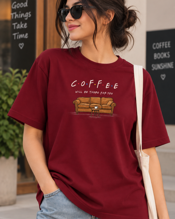 Maroon Regular Fit T-Shirt for Women – Coffee Graphic Printed Casual Tee