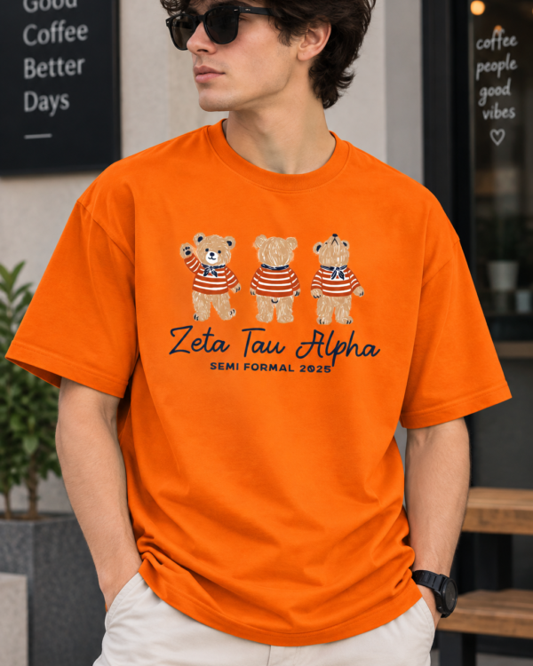Orange Regular Fit T-Shirt for Men – Cute Bear Graphic Printed Casual Tee