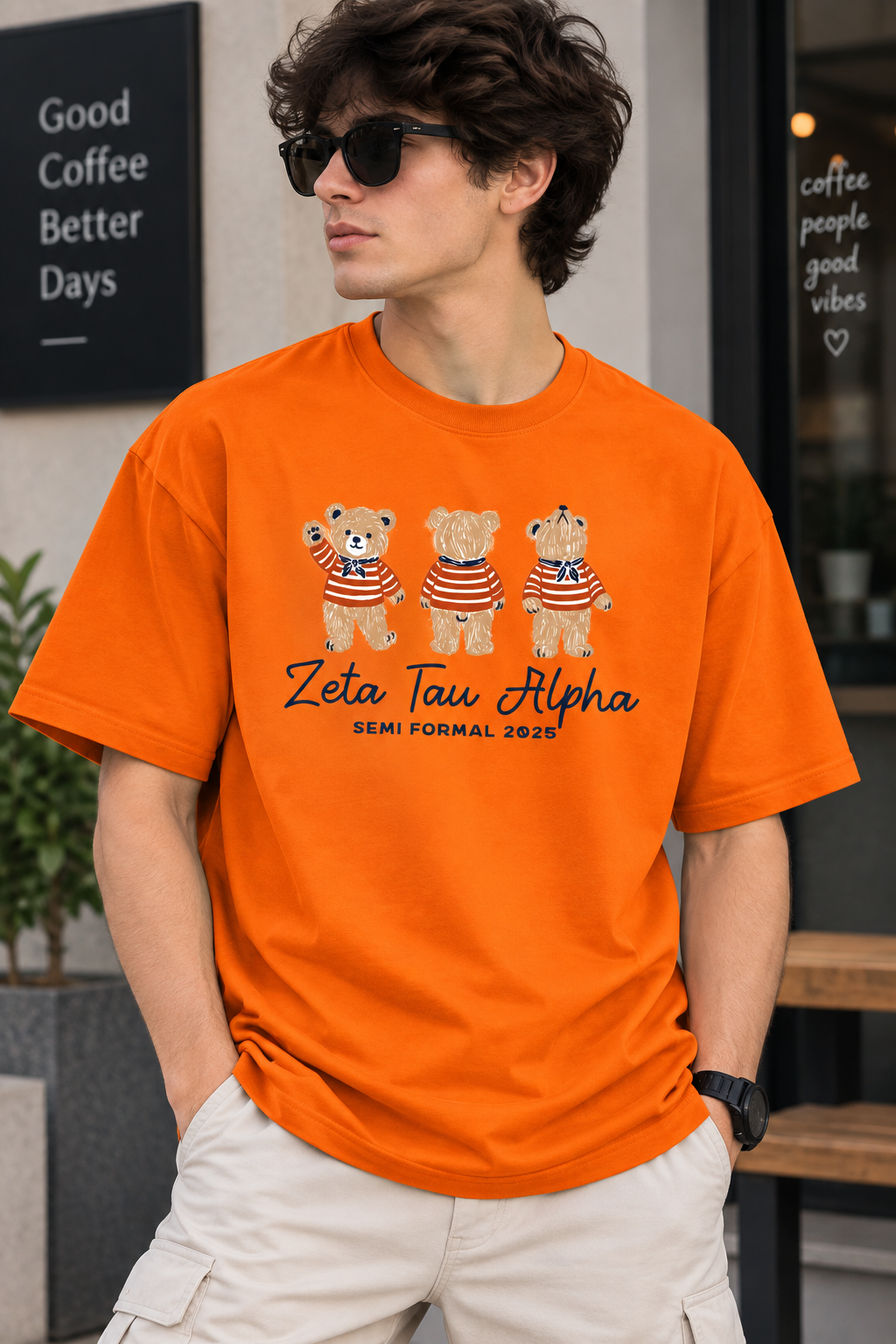Orange Regular Fit T-Shirt for Men – Cute Bear Graphic Printed Casual Tee
