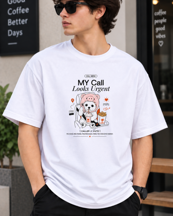White Regular Fit T-Shirt for Men – Cute Bear Graphic Printed Casual Tee