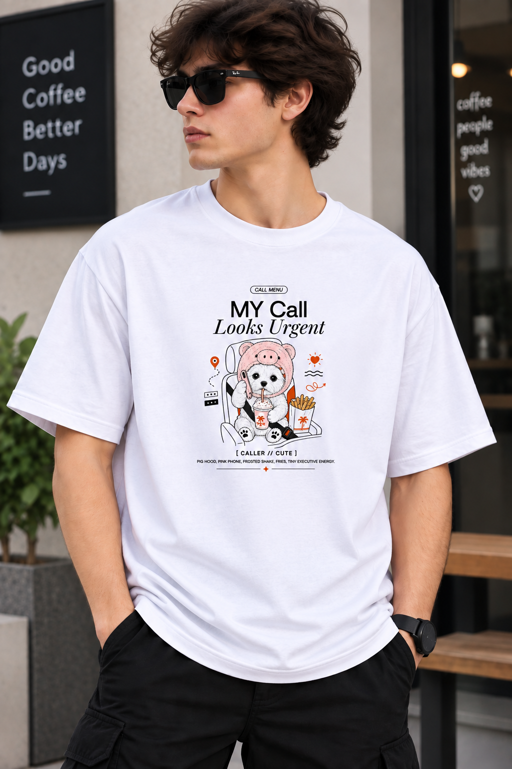 White Regular Fit T-Shirt for Men – Cute Bear Graphic Printed Casual Tee