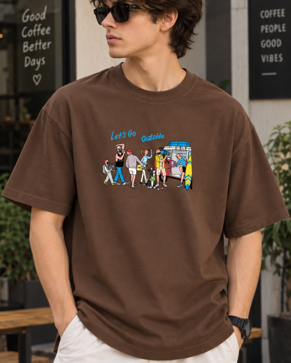 Chocolate Brown Oversized T-Shirt for Men – Travel Graphic Printed Casual Tee