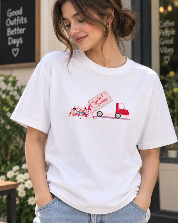 White Regular Fit T-Shirt for Women – Cute Love Car Graphic Printed Tee