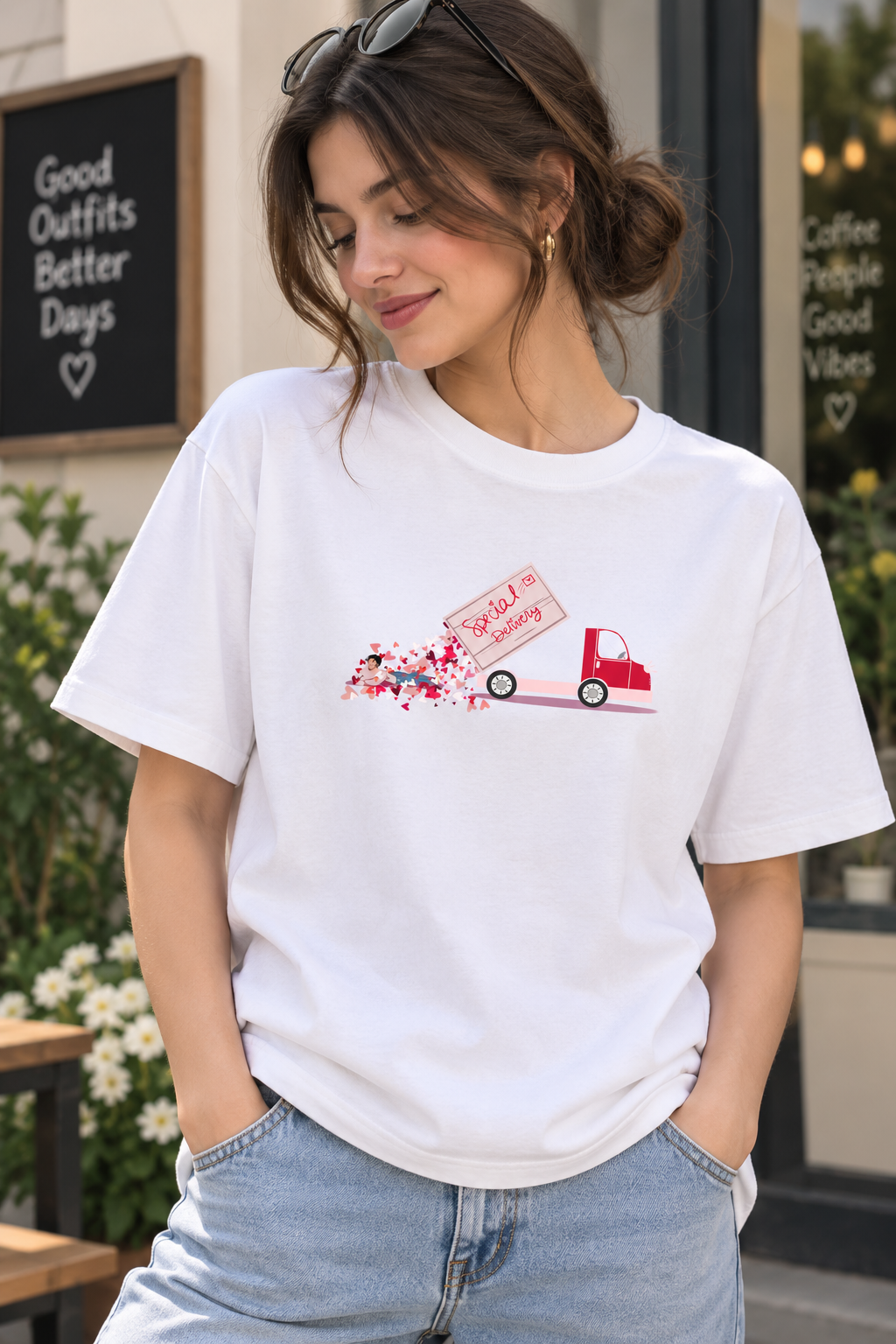 White Regular Fit T-Shirt for Women – Cute Love Car Graphic Printed Tee