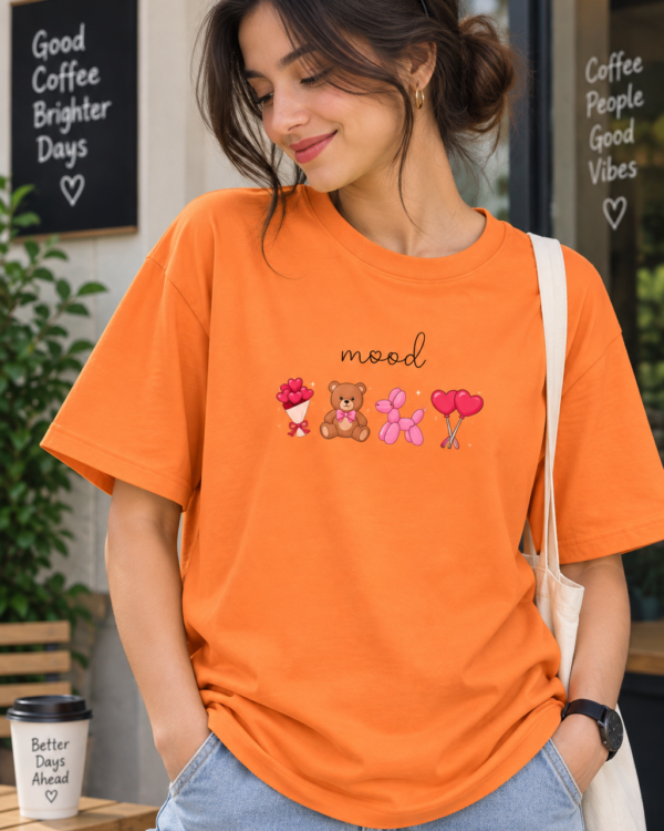 Orange Regular Fit T-Shirt for Women – Cute Teddy Bear Love Graphic Tee