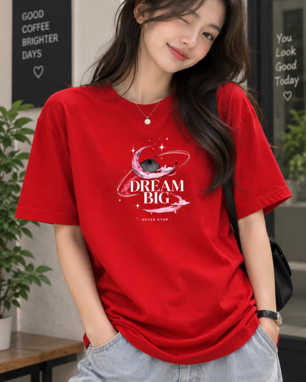 Red Regular Fit T-Shirt for Women – Dream Big Moon Graphic Printed Tee