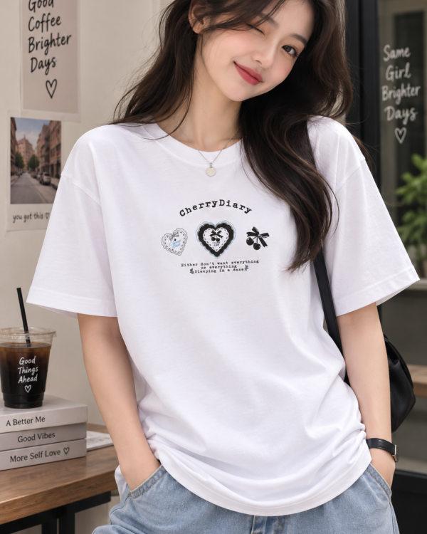 White Regular Fit T-Shirt for Women – Cherry Diary Aesthetic Graphic Tee
