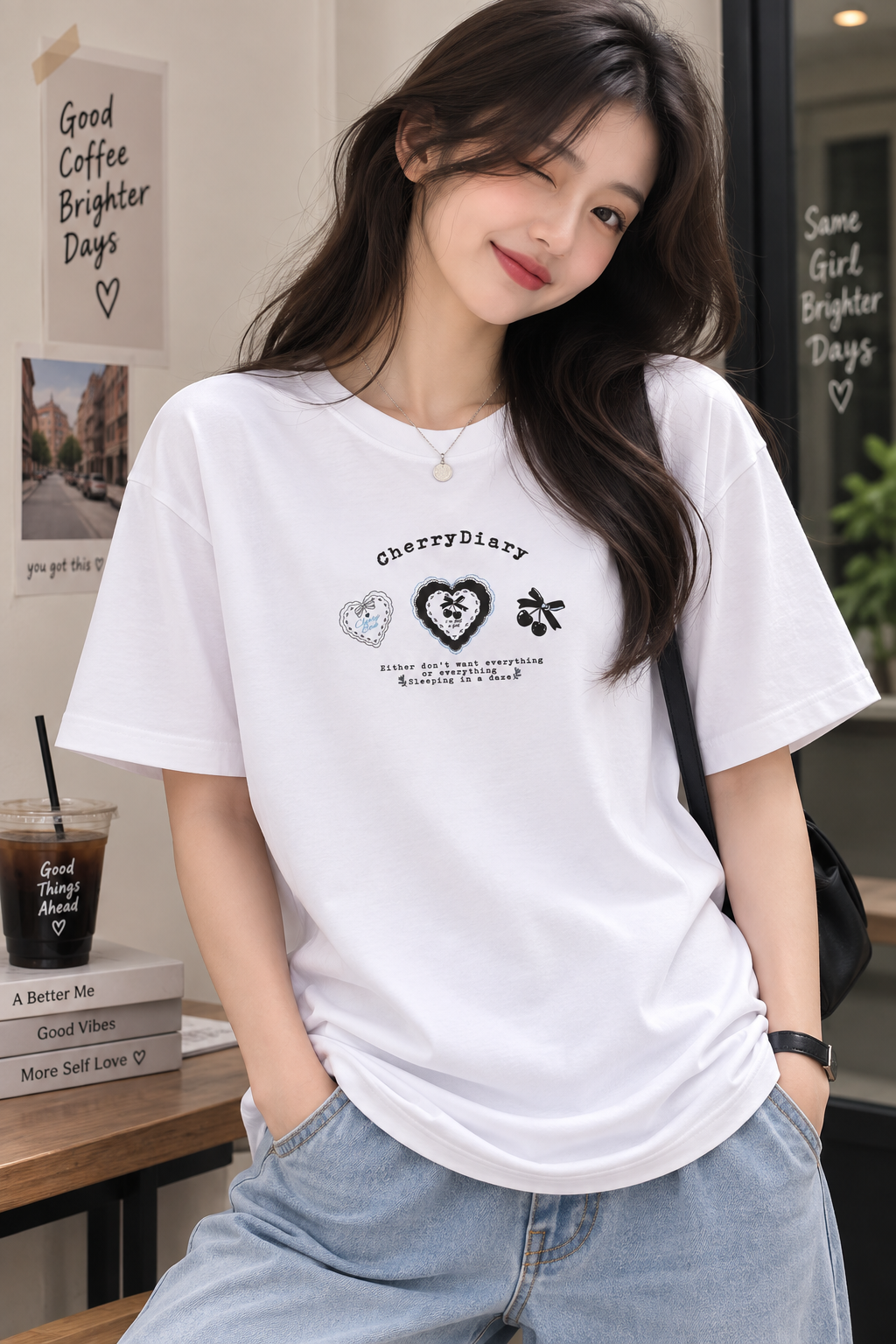 White Regular Fit T-Shirt for Women – Cherry Diary Aesthetic Graphic Tee