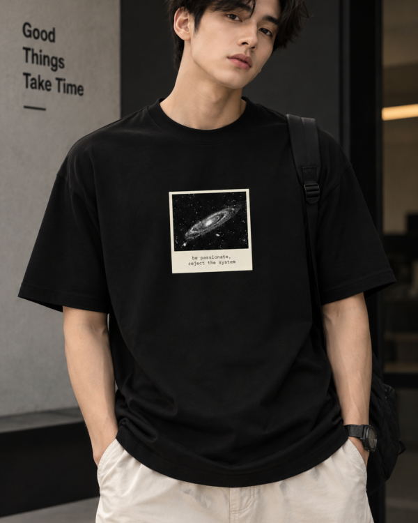Black Oversized T-Shirt for Men – Galaxy Space Graphic Printed Tee