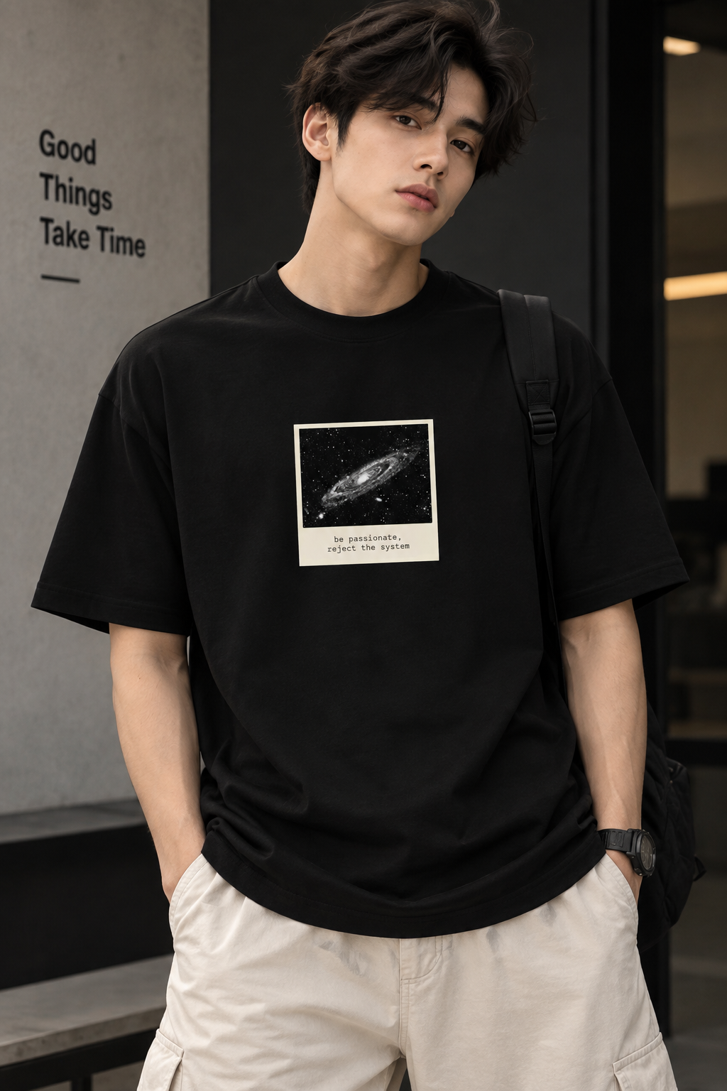 Black Oversized T-Shirt for Men – Galaxy Space Graphic Printed Tee
