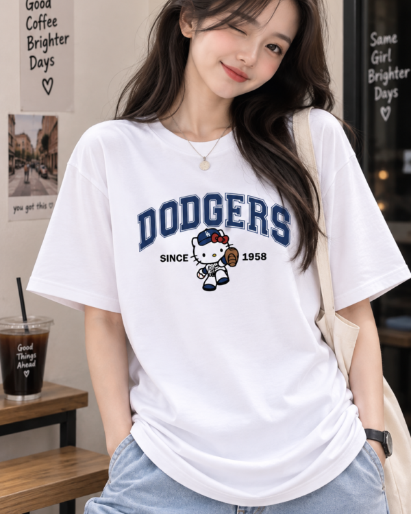 White Oversized T-Shirt for Women – Dodgers Graphic Printed Tee