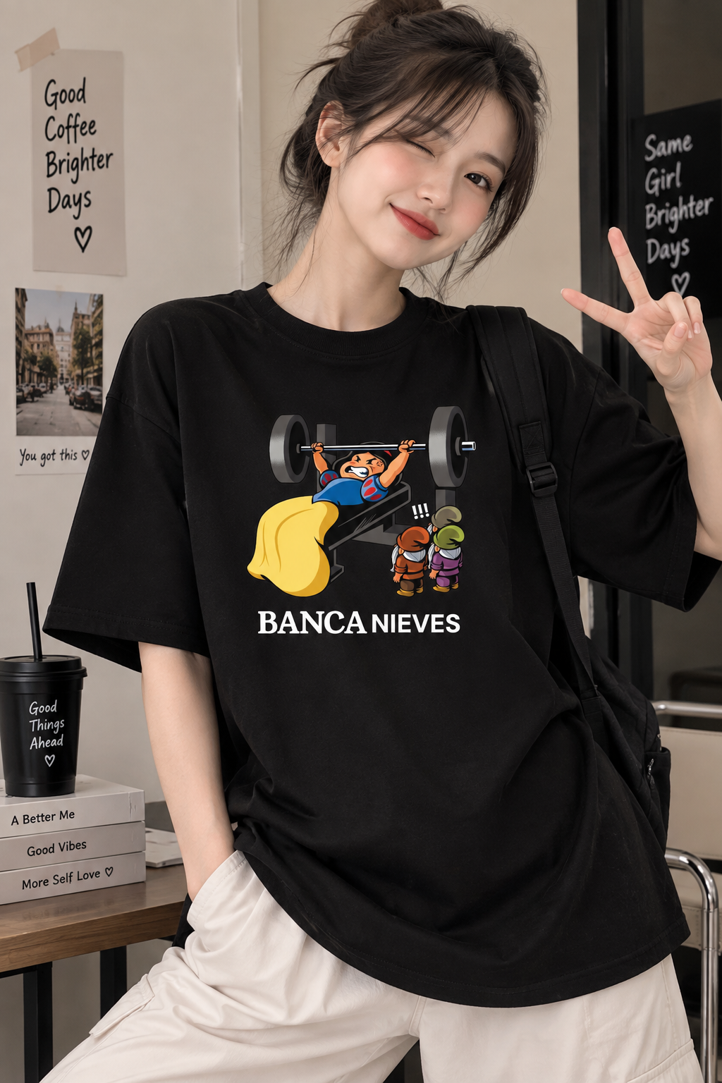 Black Oversized T-Shirt for Women – Cute Weightlifting Graphic Printed Tee