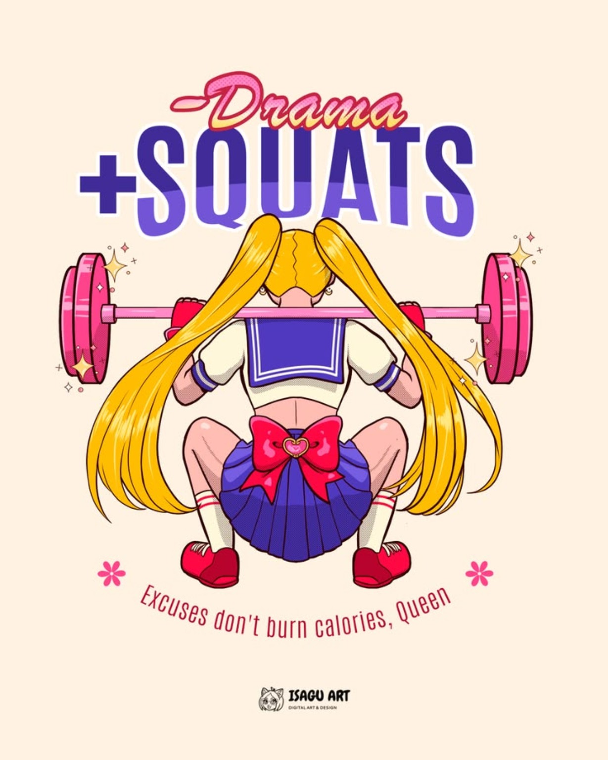 Cream Oversized T-Shirt for Women – Cute Squats Graphic Printed Tee