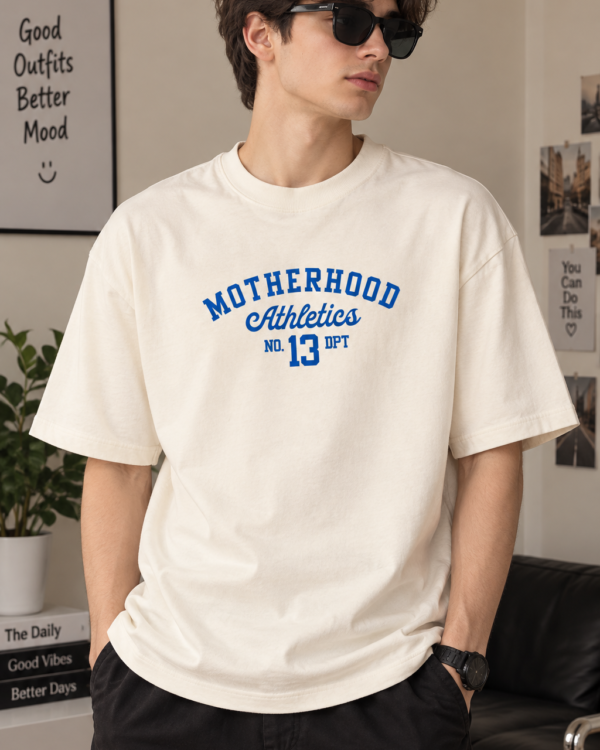 Cream Oversized T-Shirt for Men – Motherhood Athletics Graphic Printed Tee
