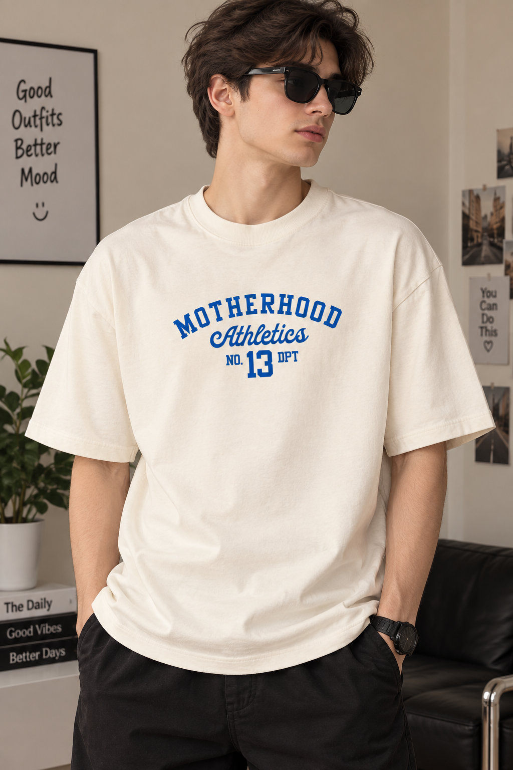 Cream Oversized T-Shirt for Men – Motherhood Athletics Graphic Printed Tee
