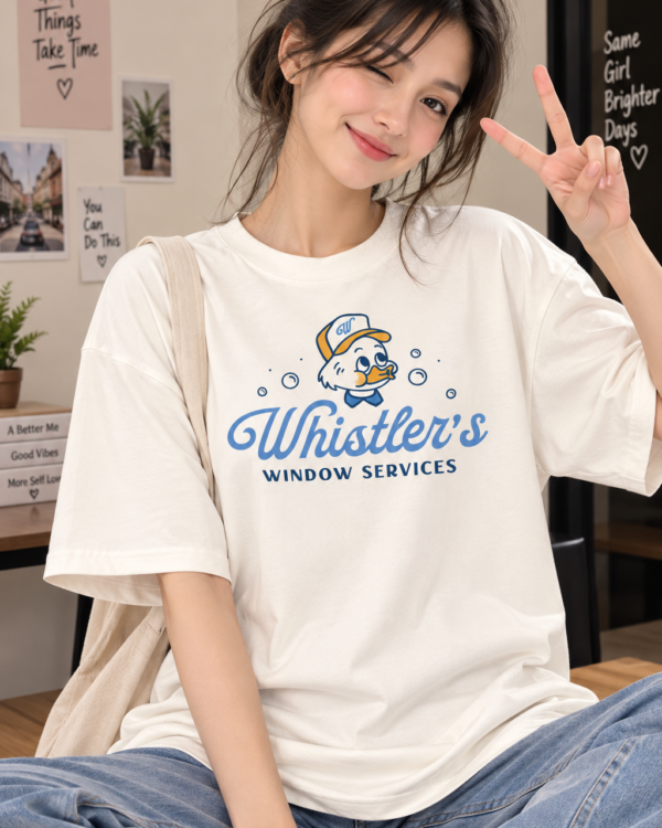 Cream Oversized T-Shirt for Women – Whistler’s Cute Duck Graphic Printed Tee