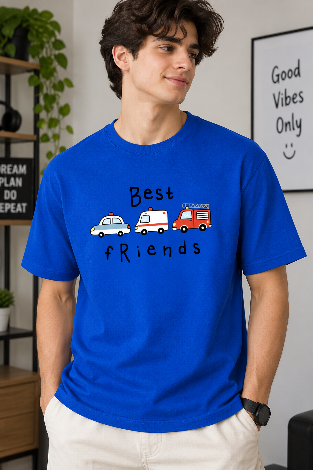 Royal Blue Regular Fit T-Shirt for Men – Best Friends Graphic Printed Tee