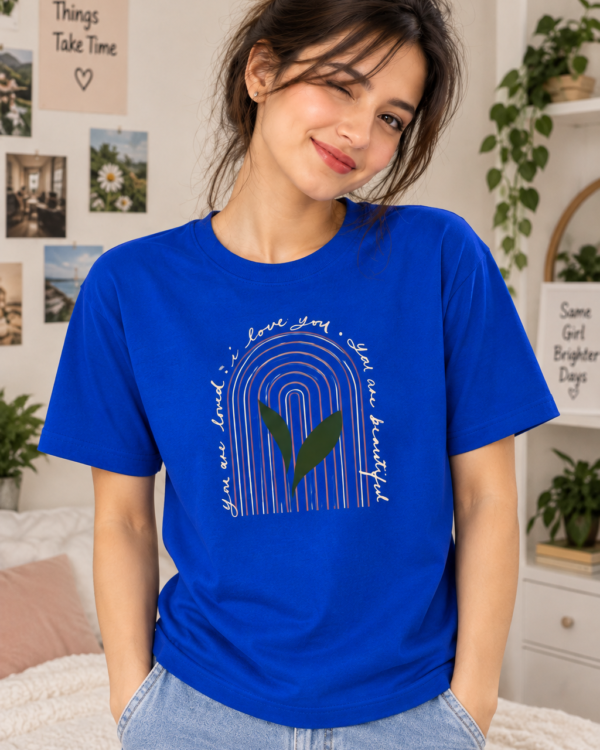 Royal Blue Regular Fit T-Shirt for Women – Love You Rainbow Graphic Tee