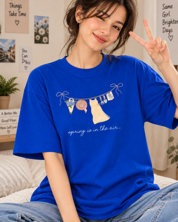 Royal Blue Regular Fit T-Shirt for Women – Spring Aesthetic Graphic Tee