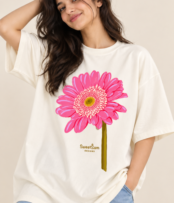 Pink Flower Oversized T-Shirt for Women – Floral Graphic Printed Tee