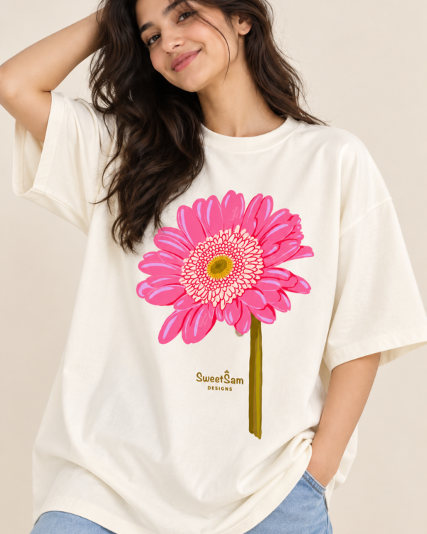 Pink Flower Oversized T-Shirt for Women – Floral Graphic Printed Tee