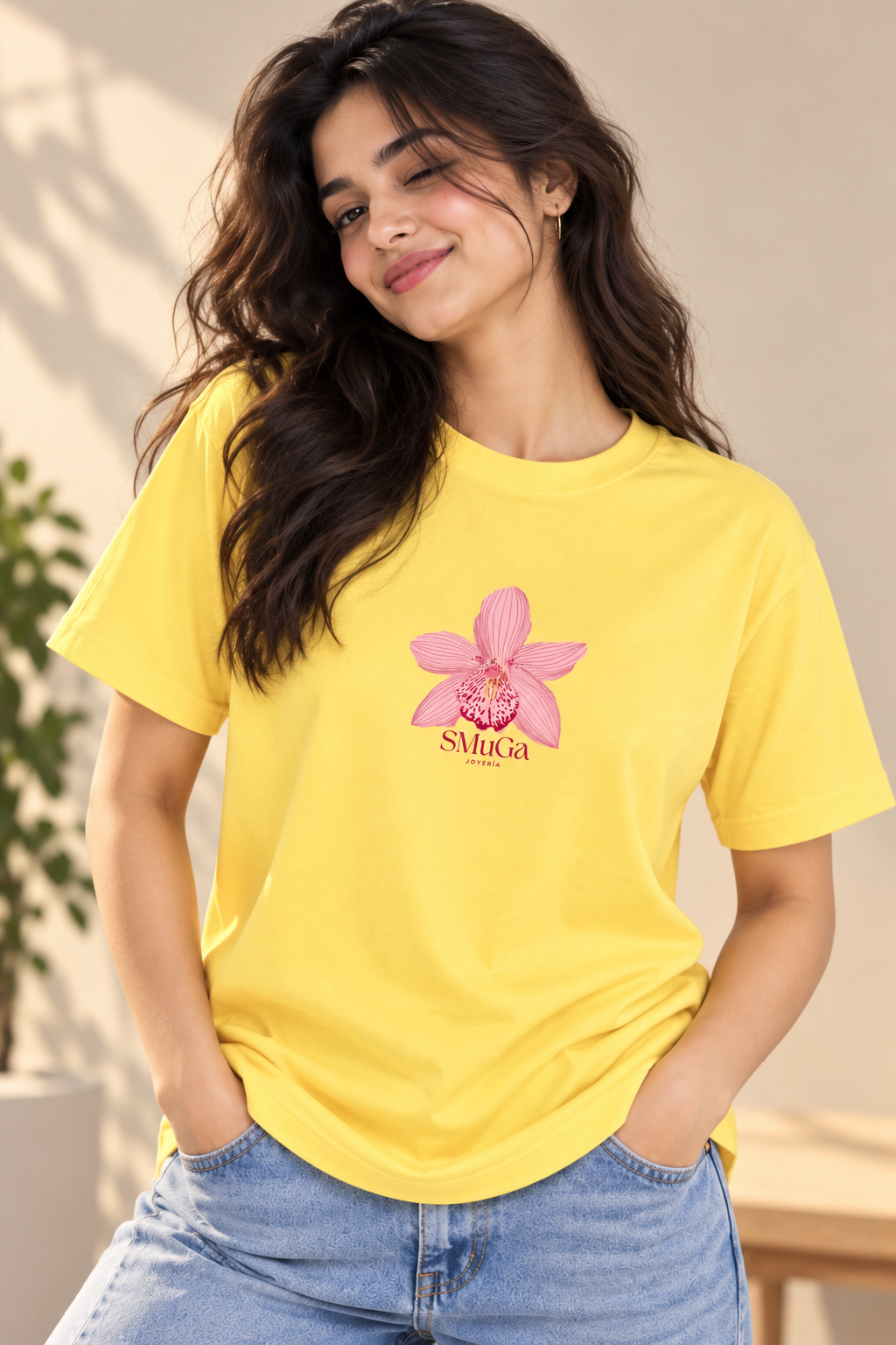 Floral Graphic Regular Fit T-Shirt for Women – Yellow Flower Printed Tee