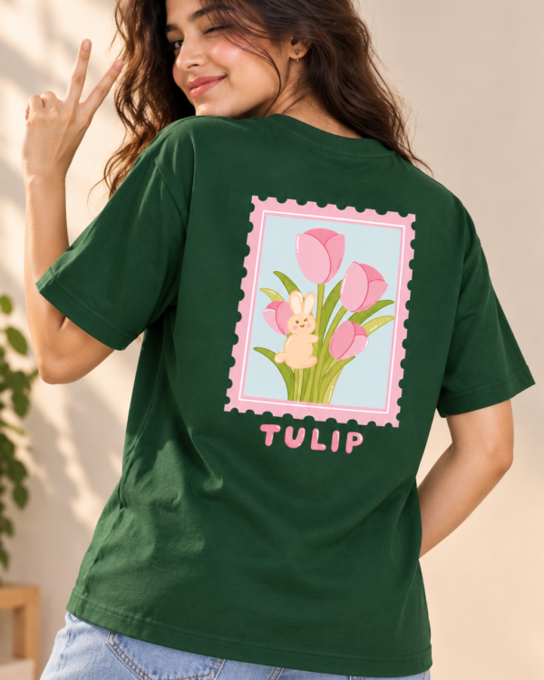 Flower Regular Fit T-Shirt for Women – Green Floral Graphic Tee