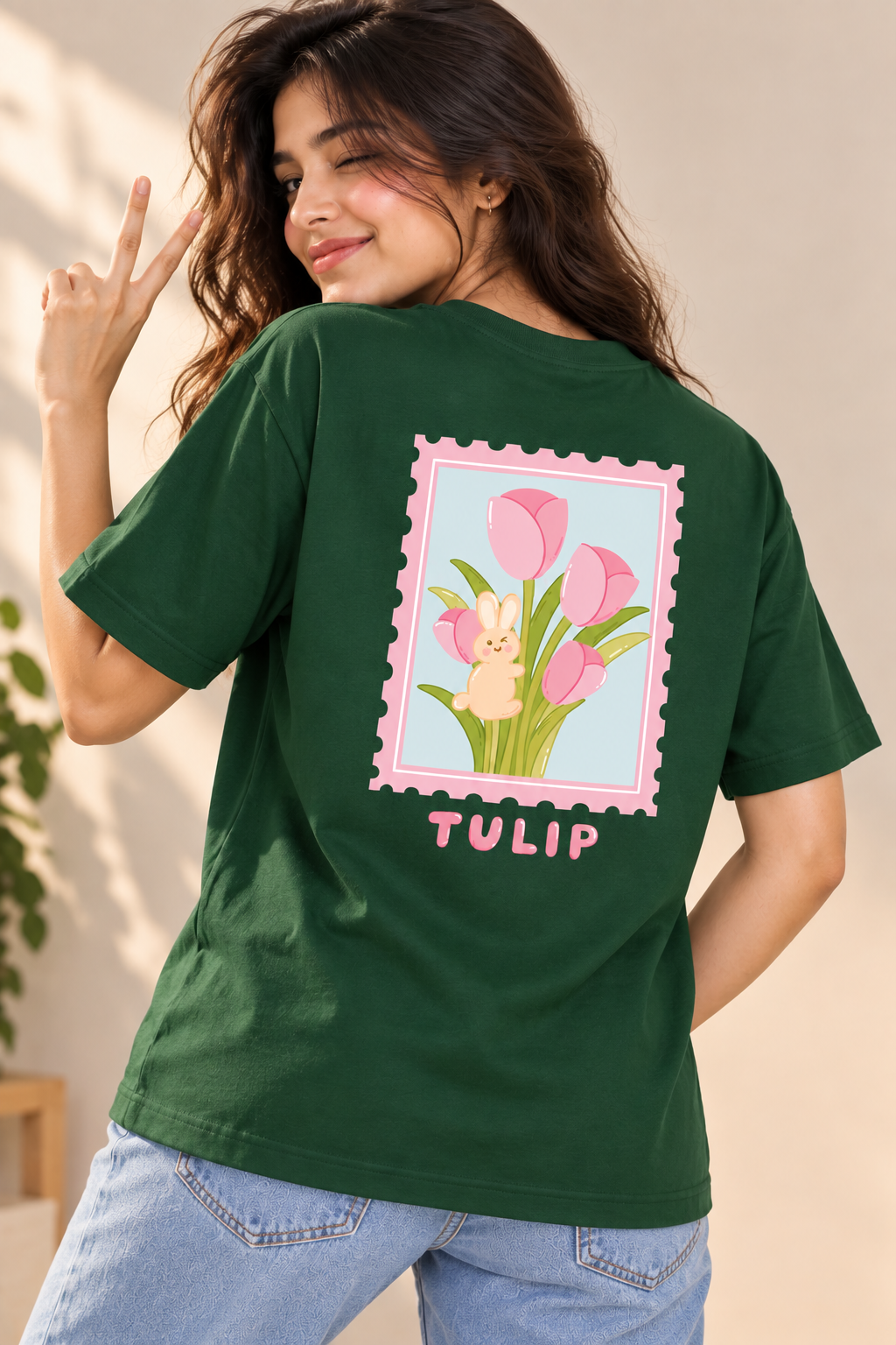 Flower Regular Fit T-Shirt for Women – Green Floral Graphic Tee