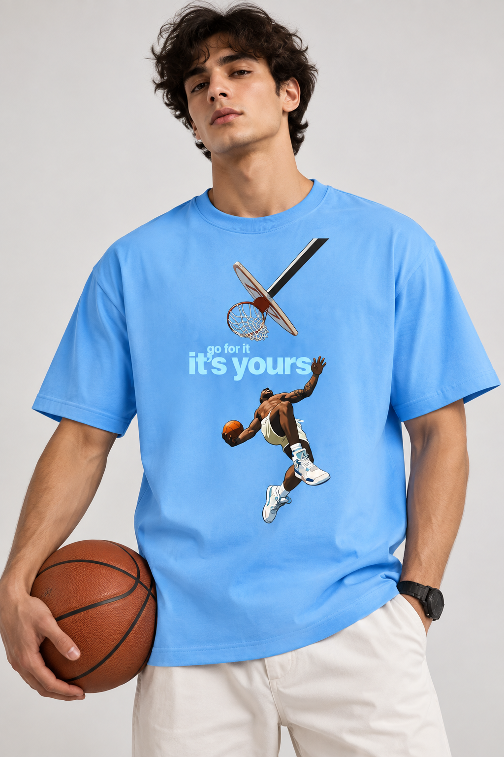 Basketball Graphic Regular Fit T-Shirt for Men – Blue Sports Tee