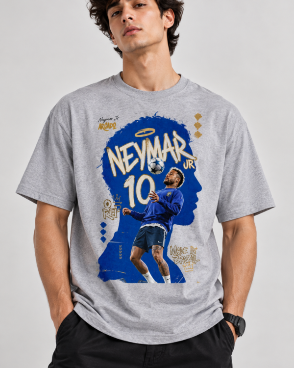 Neymar Football Graphic Regular Fit T-Shirt for Men – Grey Sports Tee