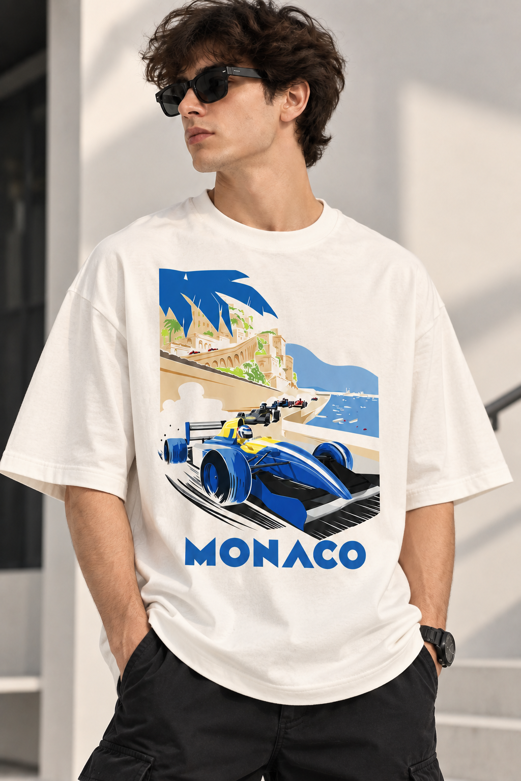 Oversized T-Shirt for Men – Racing Car Graphic Printed Tee