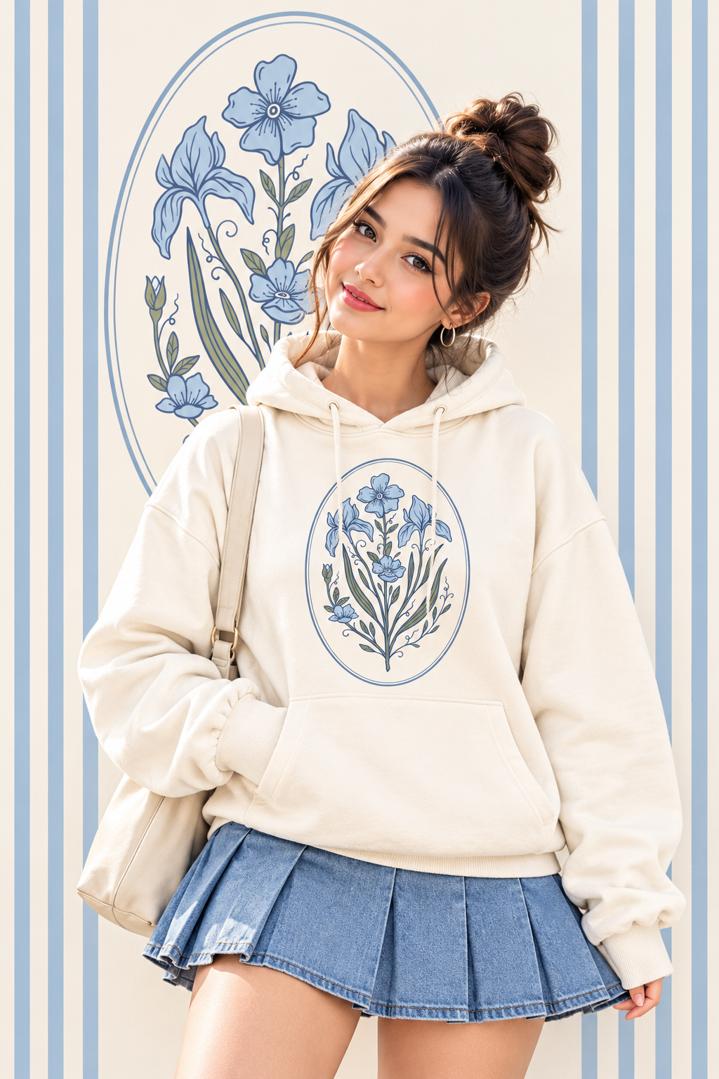 Blue Floral Printed Hoodie – Custom Design