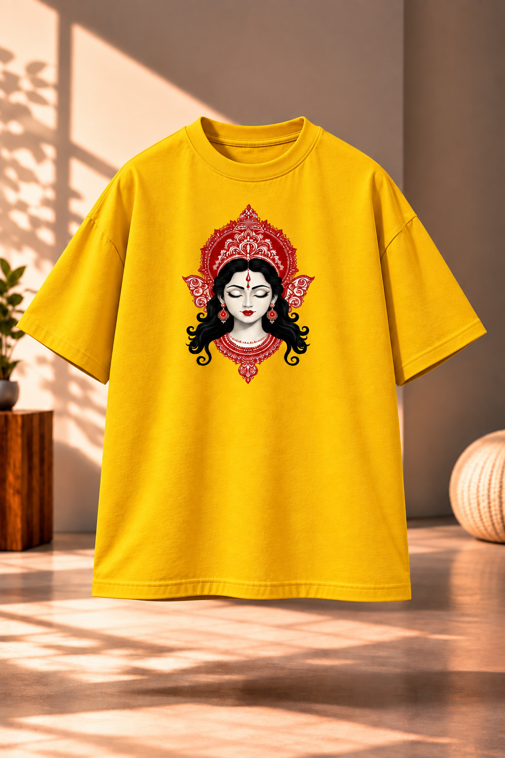 Durga Maa Yellow Regular Fit T Shirt – Customize Spiritual Printed T Shirt
