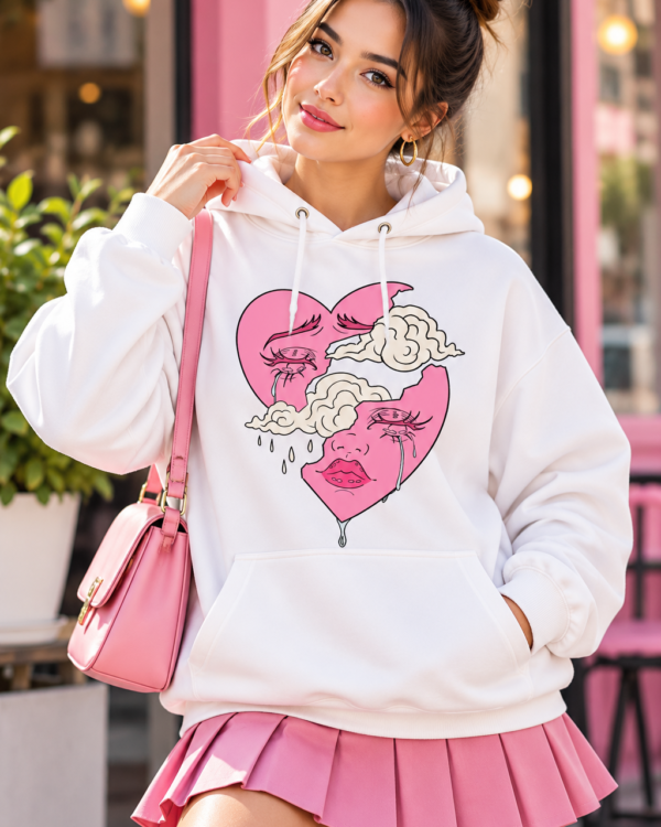 White Pink Crying Heart Hoodie – Customize Hoodie