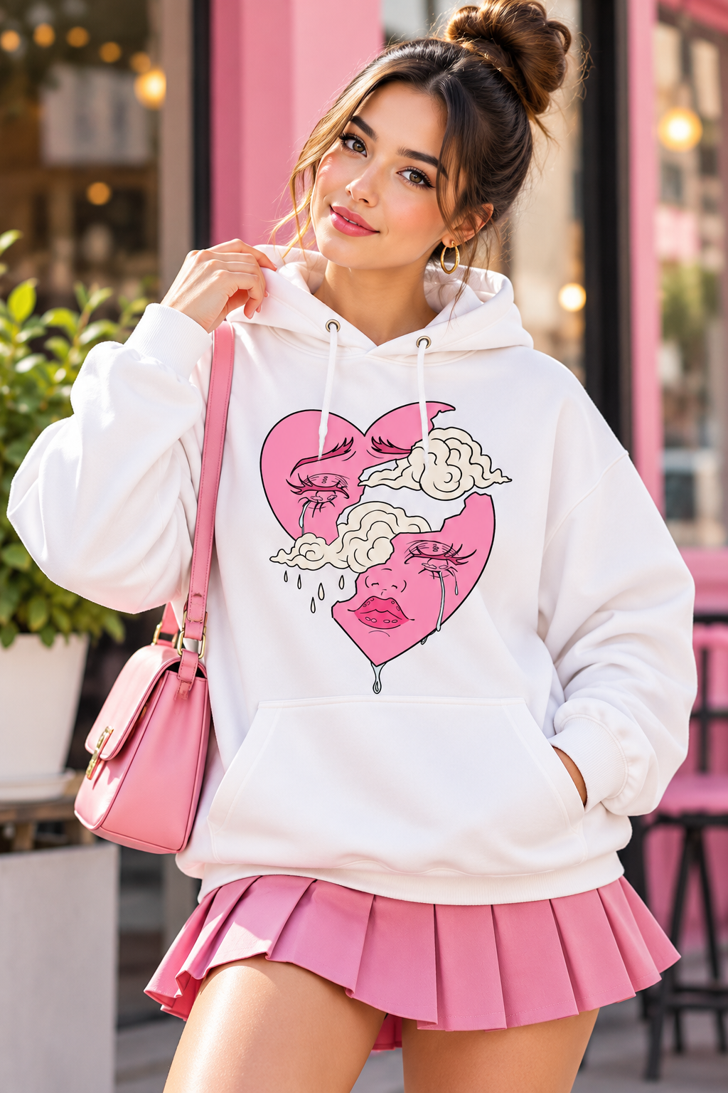 White Pink Crying Heart Hoodie – Customize Hoodie