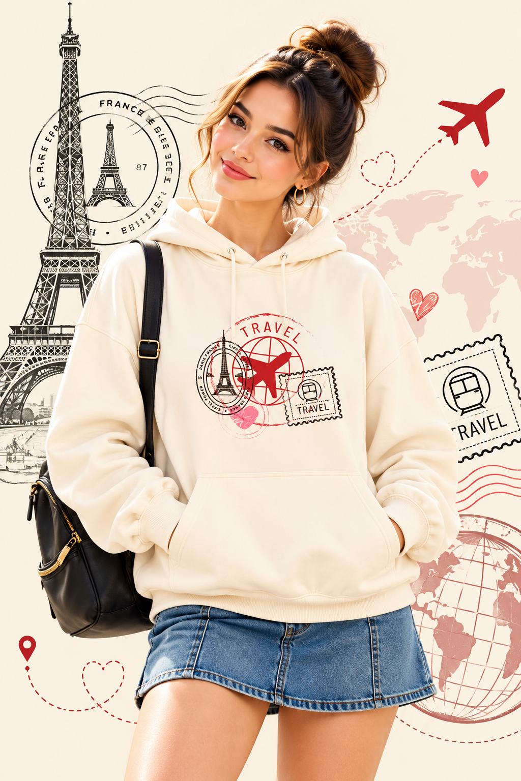 Travel Printed Hoodie – Paris Eiffel Tower Custom Design