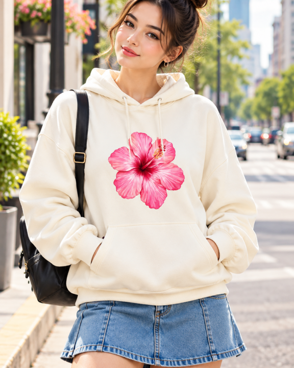 Pink Hibiscus Floral Printed Hoodie – Custom Design