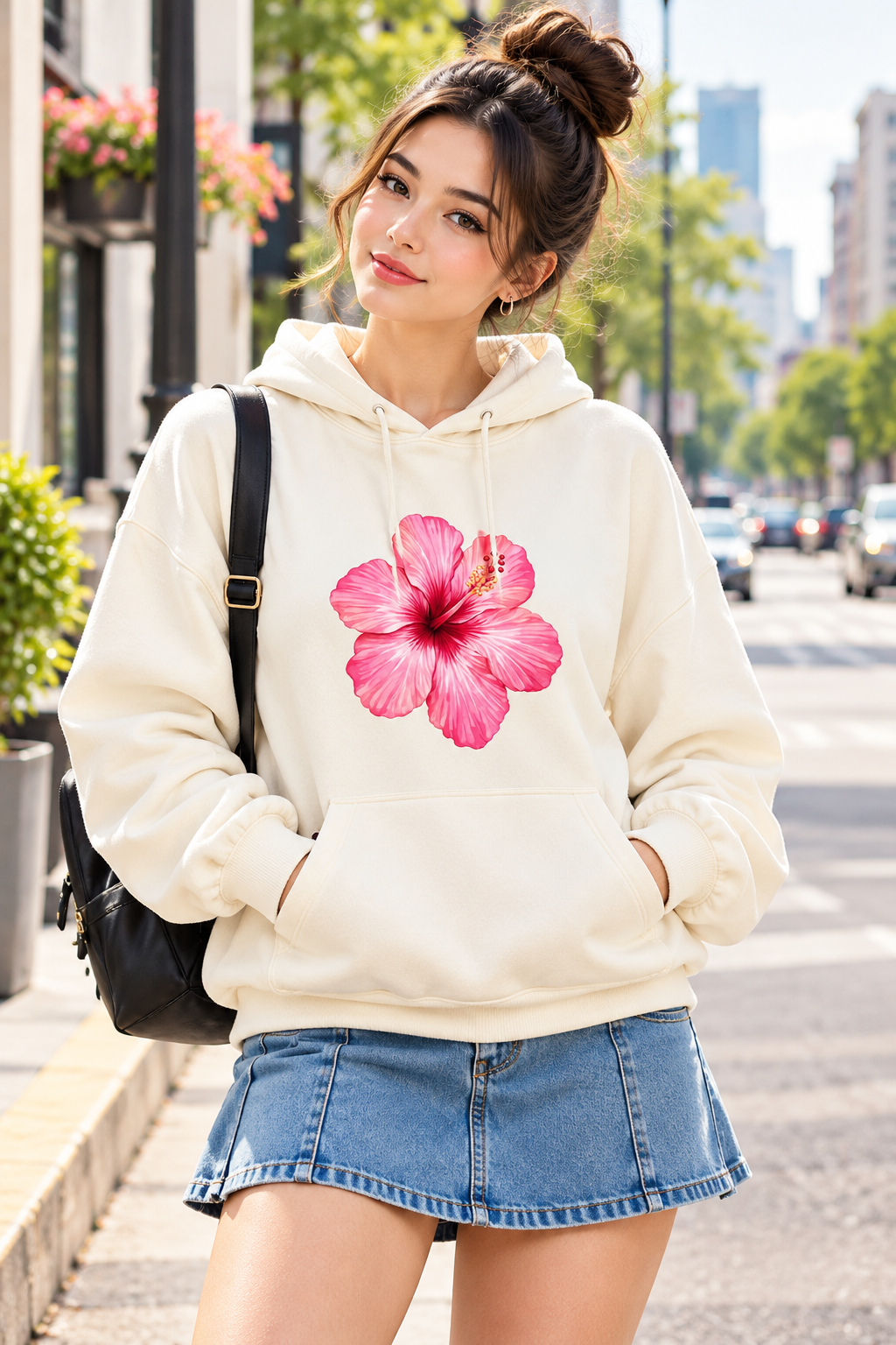 Pink Hibiscus Floral Printed Hoodie – Custom Design