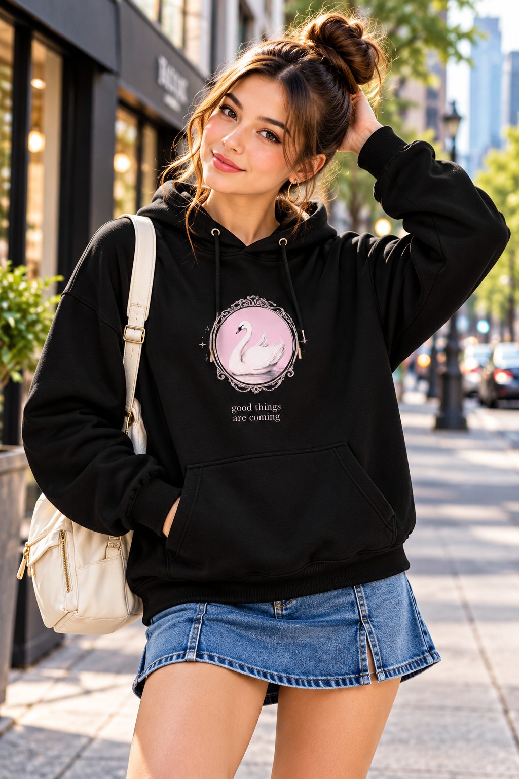 Black Swan Printed Hoodie – Good Things Are Coming