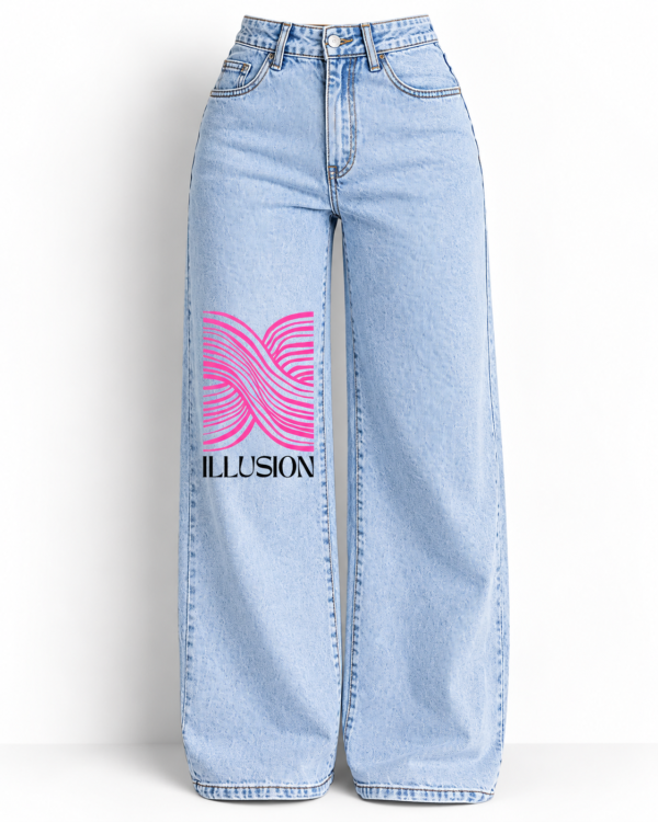 Women’s Pink Illusion Printed  Jeans – Light Blue Denim Pants