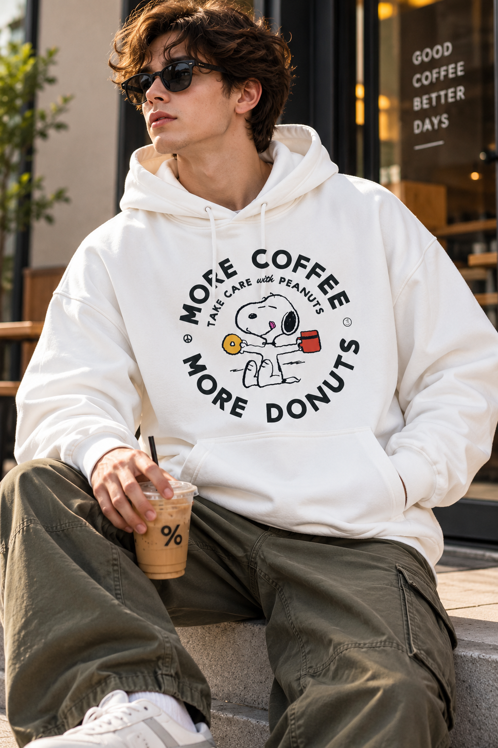 Coffee Printed Hoodie for Men