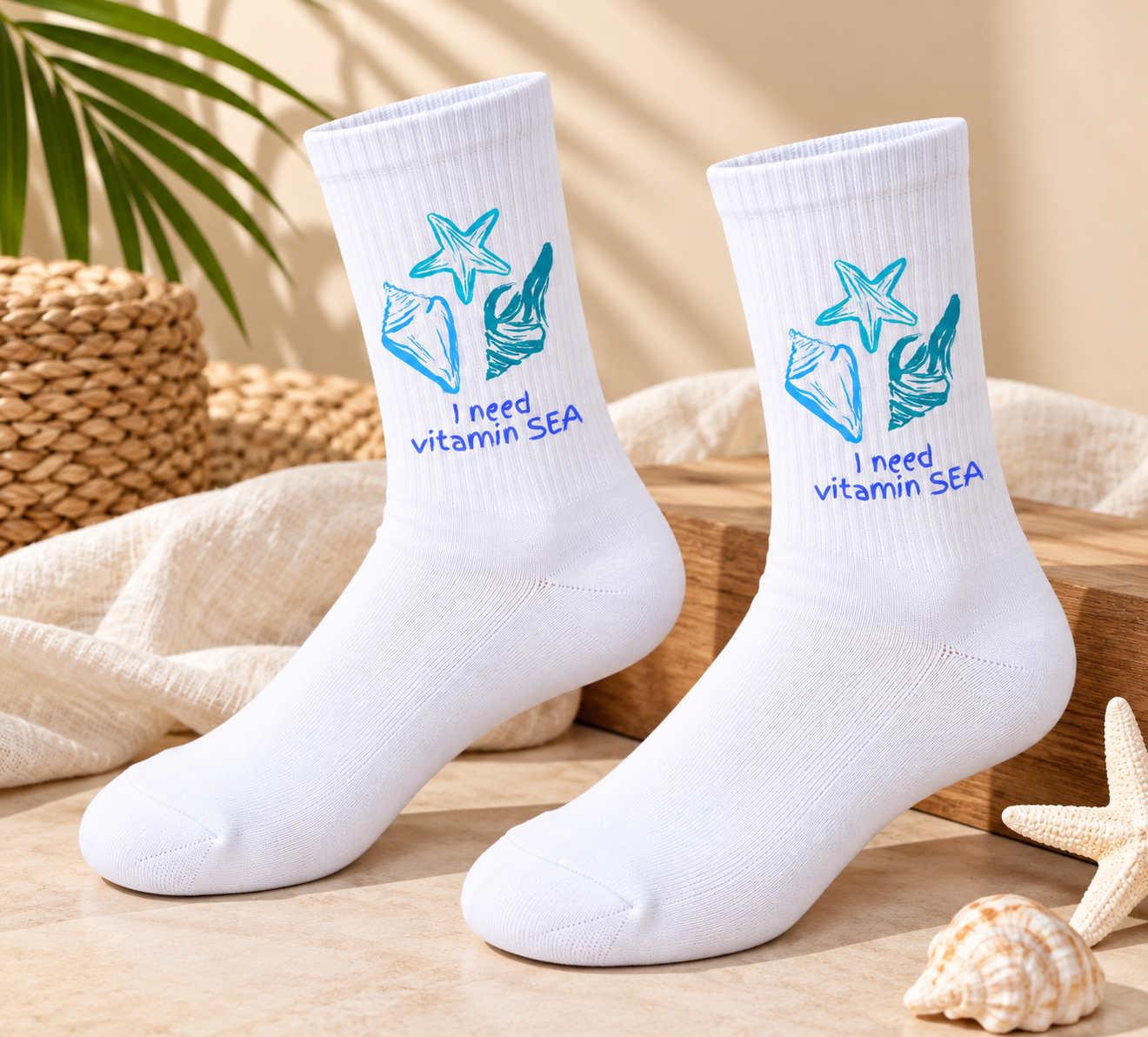 White Sea Print Socks