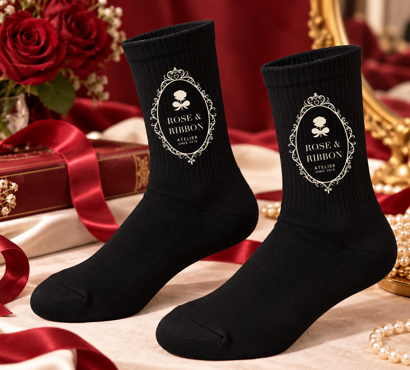 Black Rose Printed Socks