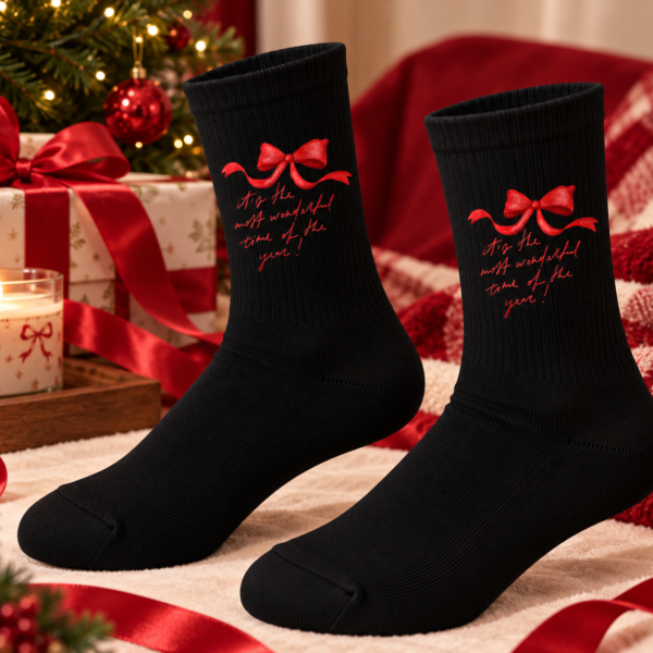 Black Christmas Bow Printed Socks