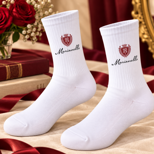 White Personalized Crest Printed Socks