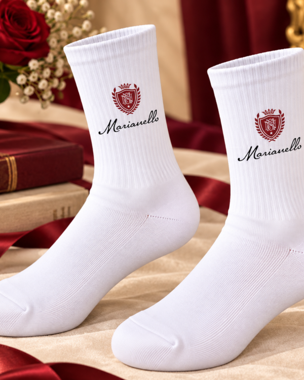 White Personalized Crest Printed Socks